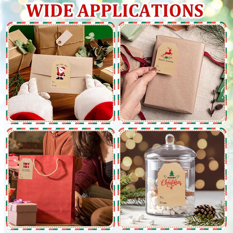 COCHIE Christmas Gift Tags Stickers, 96Pcs Christmas Gift Labels, Xmas Name Tags for Wrap Presents Boxes Decoration, 2 x 3 Inch, Self-Adhesive Natural Kraft Paper Stickers - Image 4